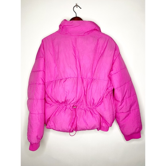 Free People Puffer Jacket Cold Rush Pink Cropped Bright Winter Adjustable Waist - Picture 10 of 16